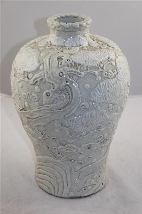 A Japanese porcelain moriage work baluster vase, early 20th century, 37cm